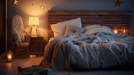 Bedroom interior for modern & loft - 3D render
