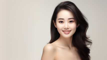 Asian woman for skincare products. Fresh face beautiful.