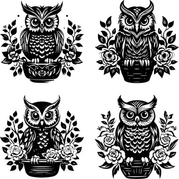 owl silhouette, owl png, owl svg, bird png, bird svg, owl vector, bird vector, animal, cartoon, owl, set, vector, bird, icon, cat, illustration, dog, cute, baby, funny, head, fun, bear, character, pan
