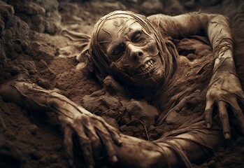 A zombie in a grave