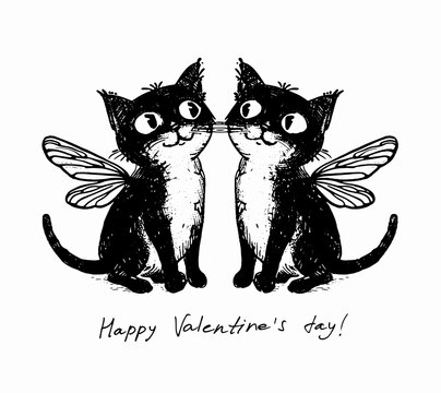 Cat  Love I love you darling sweet charm kiss your heart Happy Valentine's Day