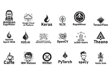 Set of Artificial intelligence AI tools icons.