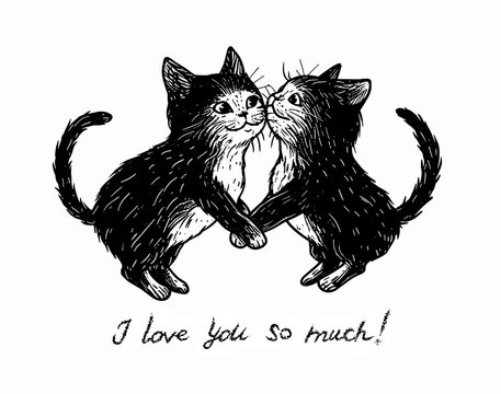 Cat  Love I love you darling sweet charm kiss your heart Happy Valentine's Day