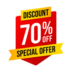 Special offer discounts 70 percent off. Red and yellow template on white background. Vector illustration