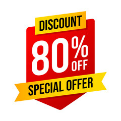 Special offer discounts 80 percent off. Red and yellow template on white background. Vector illustration