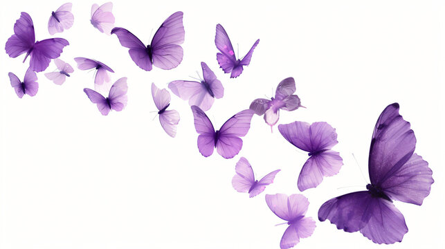 Soaring purple butterflies isolated on white background