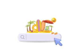 
The search bar. Booking tickets online.
Tourism, business trips, travel, holidays abroad. 3d vector, free space to copy.