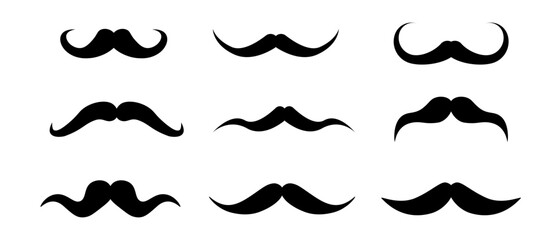Moustache vector icon. Whisker icons set. Flat black moustache icon collection. Vector graphic
