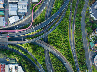 Top down shot of motorway, Auckland, New Zealand