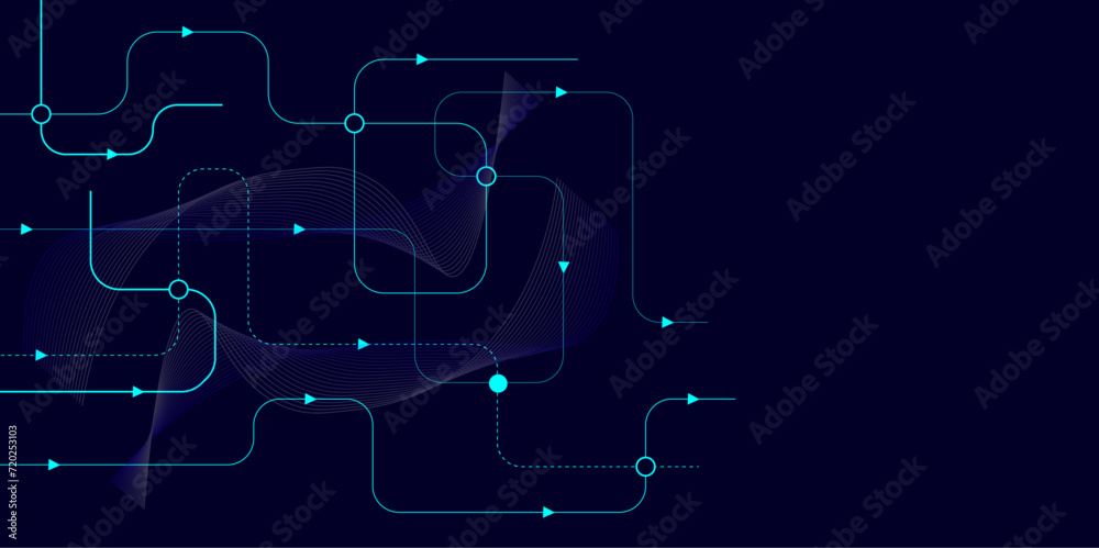 Poster vector illustration fantastic digital technology. technology lines circuit and dots on blue backgrou