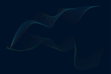 Abstract background with waves for banner. Vector background with lines. Web banner size Element for design isolated on black. Black and blue.