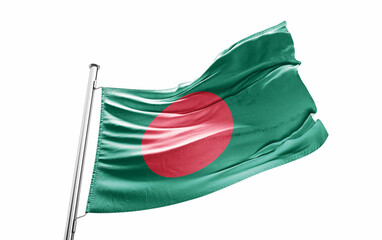 National flag of Bangladesh flutters in the wind. Wavy Flag. Close-up front view.

