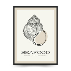 Underwater world, ocean, sea, fish and shells vertical flyer or poster template. Modern trendy Matisse minimal style. 