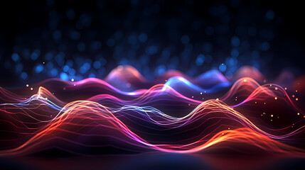Obraz premium Futuristic technology background of digital glowing waves and network system