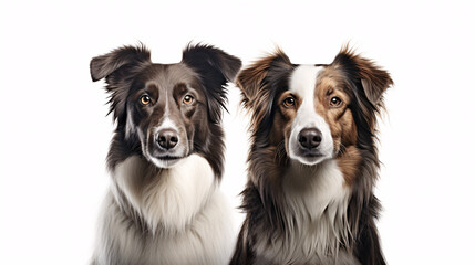 Portrait of a border collie and australian shepherd on a white background