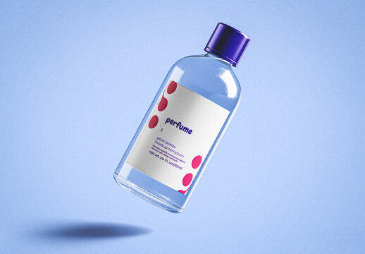 Smal Floating Transparent Glass Perfume Bottle Mockup