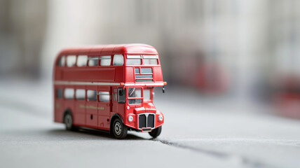 Miniature of iconic red double-decker bus on street, London symbol