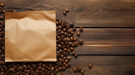 Blank brown Kraft paper bag with coffee beans