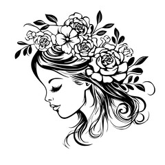 woman line art, line art, mandala art, girl outline, drawing, outline, woman, hair, face, beauty, vector, flower, fashion, illustration, floral, head, art, silhouette, sketch, flowers, nature, design,