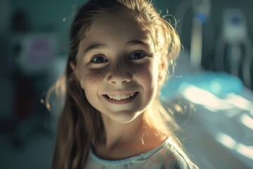 Portrait of a happy young girl in the hospital