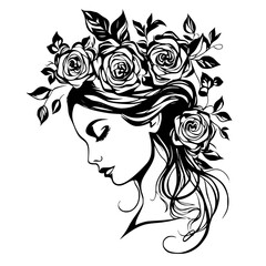 woman, hair, face, vector, beauty, illustration, flower, fashion, silhouette, floral, head, art, design, lady, nature, sketch, summer, drawing, hairstyle, profile, model, leaf, glamour, spa, flowers, 
