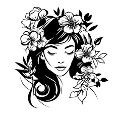 woman, hair, face, vector, beauty, illustration, flower, fashion, silhouette, floral, head, art, design, lady, nature, sketch, summer, drawing, hairstyle, profile, model, leaf, glamour, spa, flowers, 