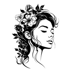woman, hair, face, vector, beauty, illustration, flower, fashion, silhouette, floral, head, art, design, lady, nature, sketch, summer, drawing, hairstyle, profile, model, leaf, glamour, spa, flowers, 