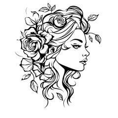 woman, hair, face, vector, beauty, illustration, flower, fashion, silhouette, floral, head, art, design, lady, nature, sketch, summer, drawing, hairstyle, profile, model, leaf, glamour, spa, flowers, 