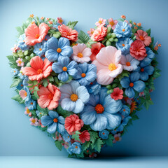 Floral Heart-Shaped Wreath on Blue Background
