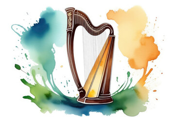 harp in watercolor style on a white background - obrazy, fototapety, plakaty