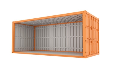 3d illustration of cargo container with side open view in transparent background. open cargo container in png