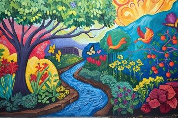 An artistic mural illustrating the importance of health literacy in communities. The mural showcases vibrant visuals and informative graphics, promoting understanding and awareness of health-related