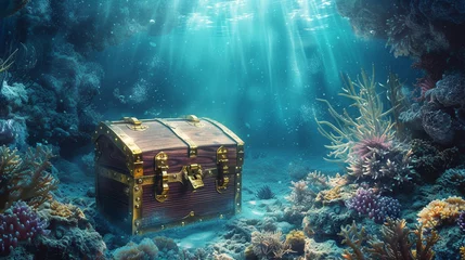 Fotobehang A treasure chest at the bottom of the sea © frimufilms
