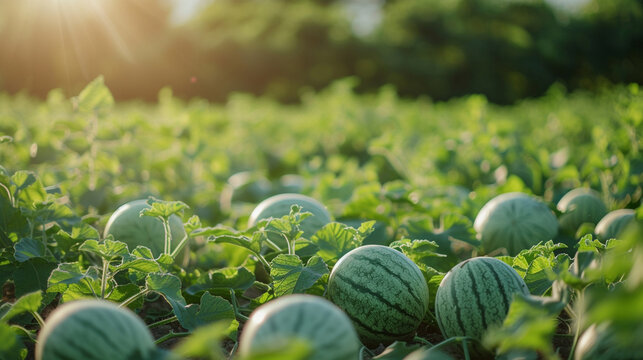 Red watermelon growing in a field