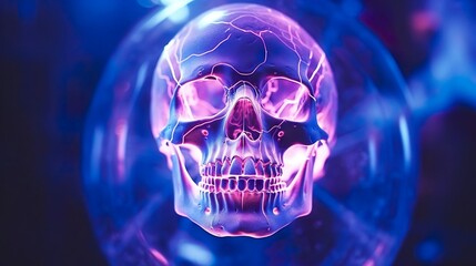 Skull hologram study in science. Background
