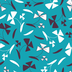 Seamless vector pattern with beautiful flowers on blue background. Simple hand drawn floral wallpaper design. Decorative artistic fashion textile.