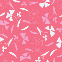 Seamless vector pattern with cute artistic flowers on pink background. Simple floral wallpaper design. Decorative baby shower fashion textile.
