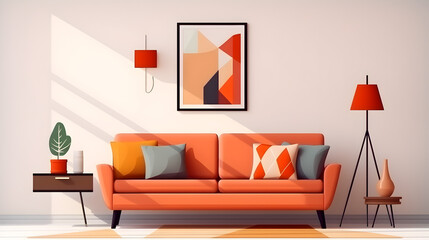 Photo interior sofa and table against colorful wall,,
Modern living room. Creative Exploration of Colorful Minimalism in Elegant Interiors
