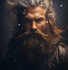 portrait of a handsoem man with lohng beard in the night