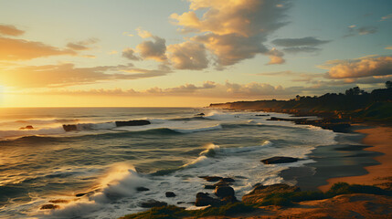 Fototapeta na wymiar Sunset or sunrise orange landscape view of the coast
