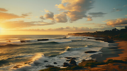 Obraz premium Sunset or sunrise orange landscape view of the coast