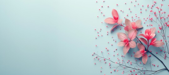 floral background with pink flowers and leaves