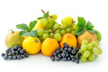 Naklejka na ściany i meble Vibrant green and yellow fruits and berries isolated on a white background