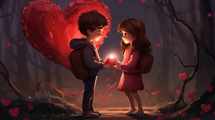 cute boy and girl couple in the night