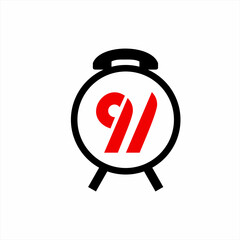Unique 911 logo design with illustrations of an alarm clock and telephone.