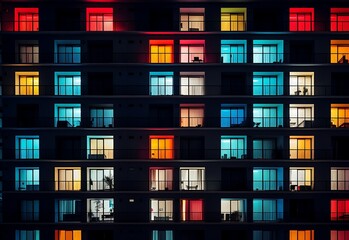Fototapeta na wymiar Colorful windows in the night with bright Colors