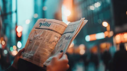 Fototapeten Person holding newspaper with stock market pages. © stocker