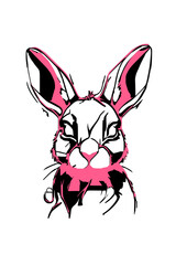 Fototapeta premium Hand drawn hipster style portrait of Funny Rabbit. Vector illustration isolated on white. Chinese Zodiac Template, Poster Banner Flyer for Chinese New Year Vector Illustration