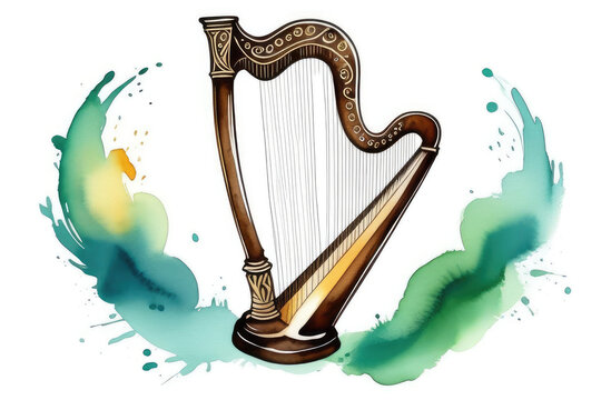harp in watercolor style on a white background