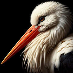 Realistic stork isolated on black background. Wild life. AI generated